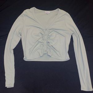 button down cropped mint top Large